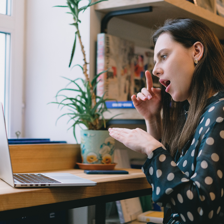 Interpreter signing at a laptop 